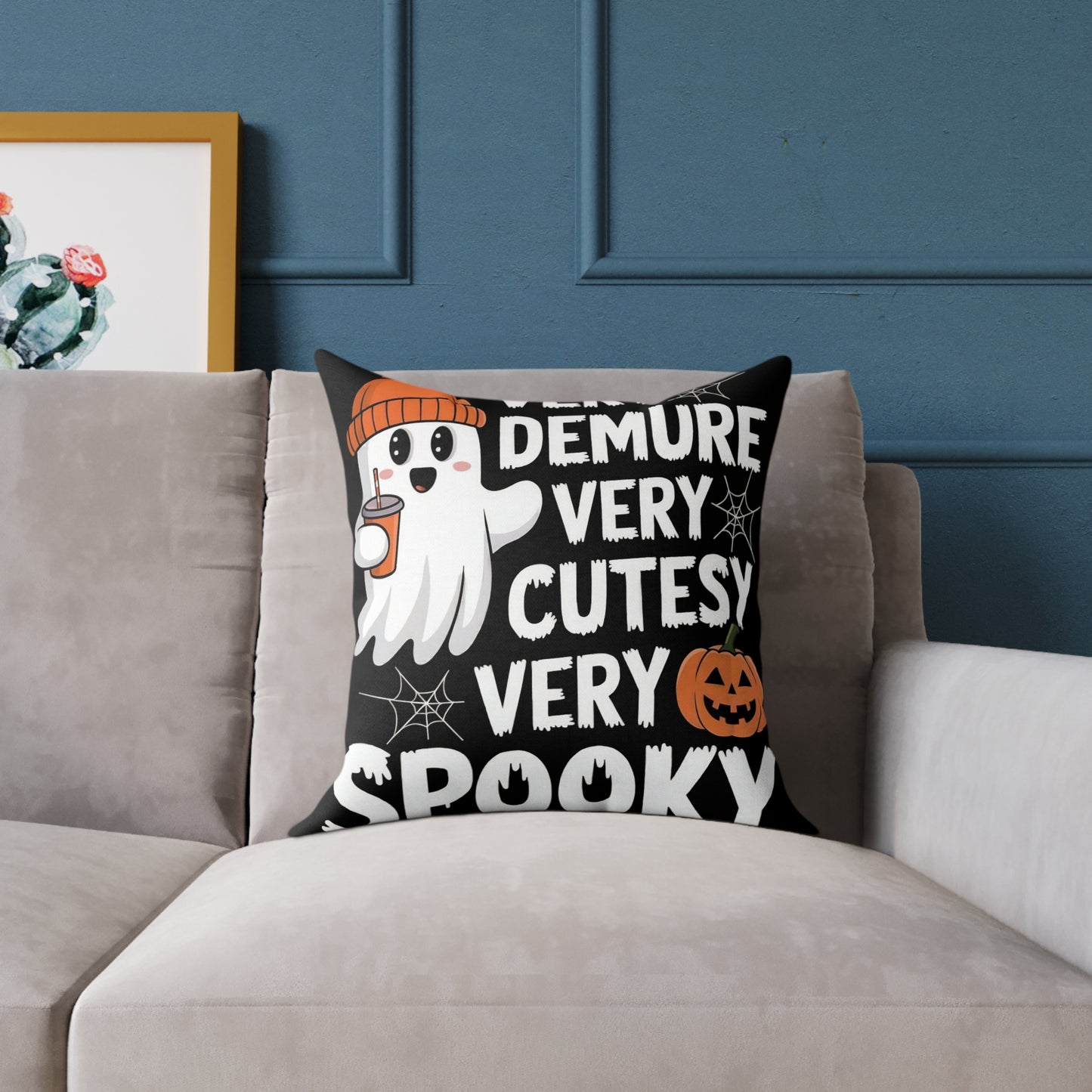 Very Demure Very Cutesy Very Spooky Square Poly Canvas Pillow