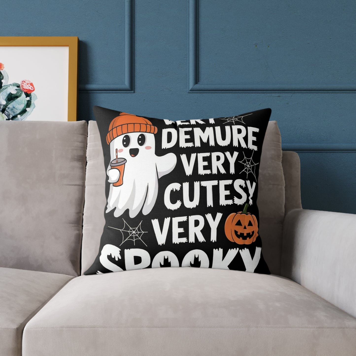 Very Demure Very Cutesy Very Spooky Square Poly Canvas Pillow