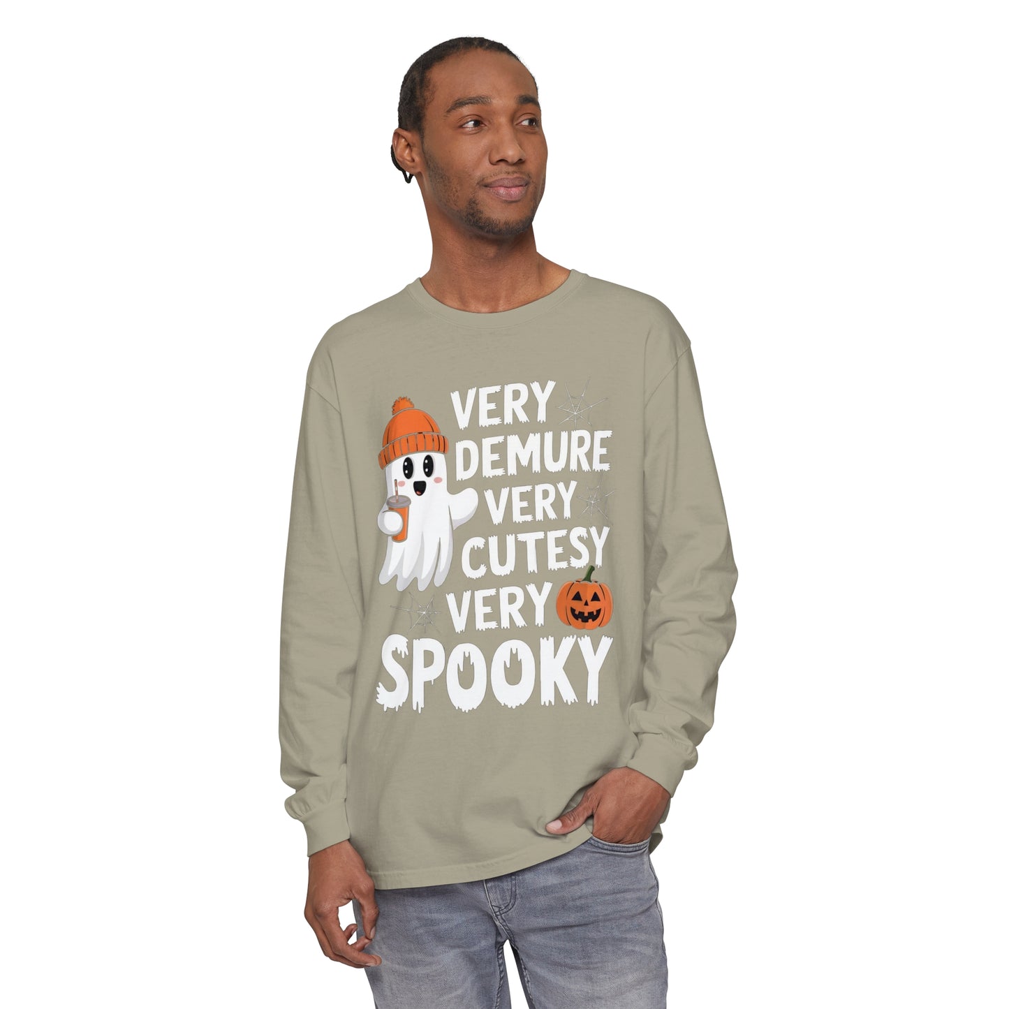 Very Demure Very Cutesy Very Spooky Unisex Garment-dyed Long Sleeve T-Shirt