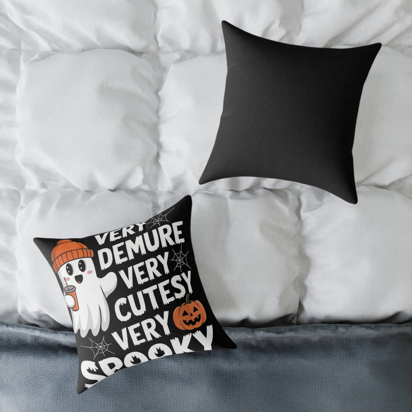 Very Demure Very Cutesy Very Spooky Square Poly Canvas Pillow