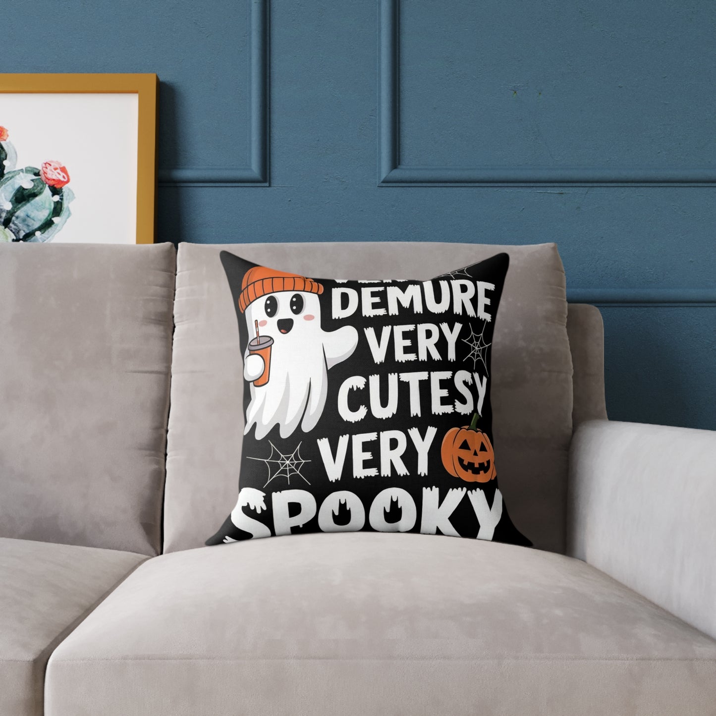 Very Demure Very Cutesy Very Spooky Square Poly Canvas Pillow