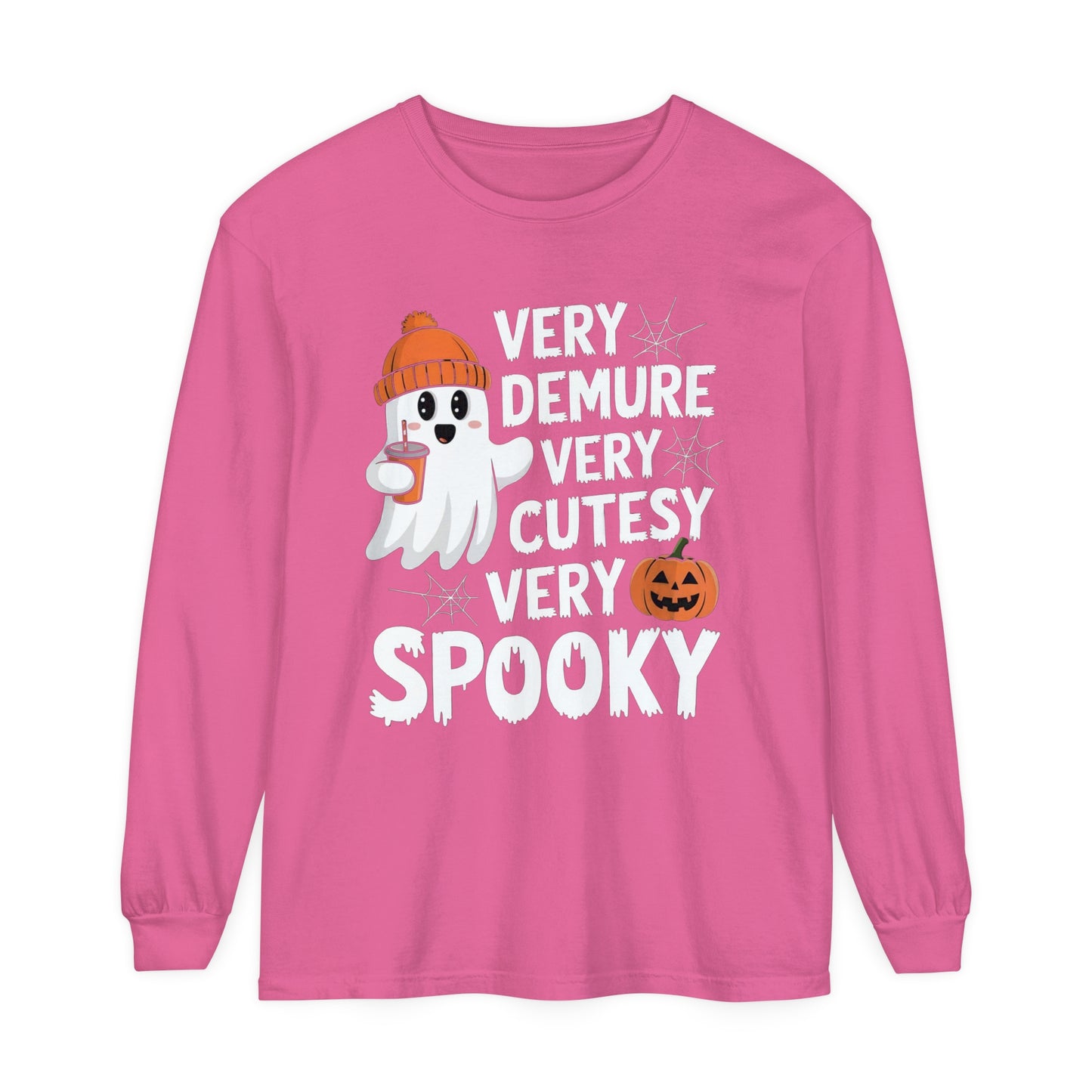 Very Demure Very Cutesy Very Spooky Unisex Garment-dyed Long Sleeve T-Shirt