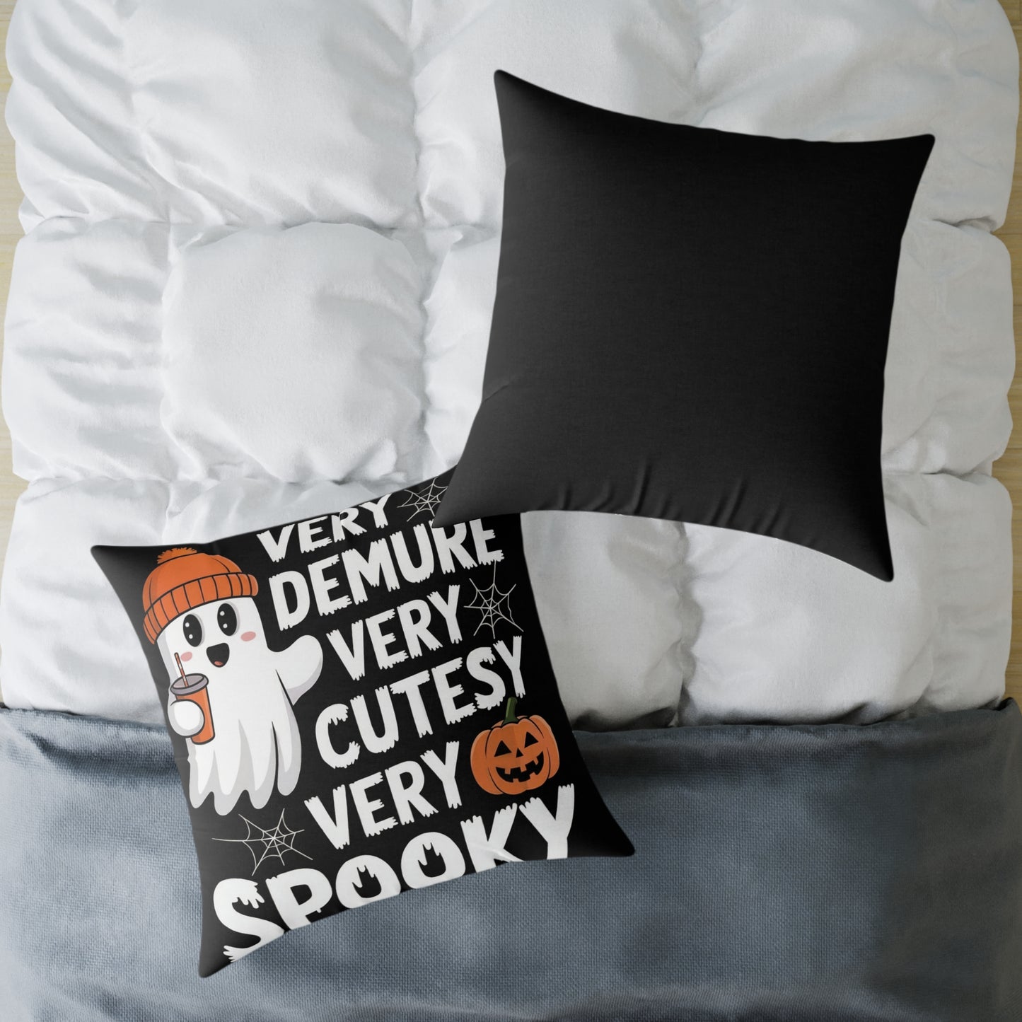 Very Demure Very Cutesy Very Spooky Square Poly Canvas Pillow