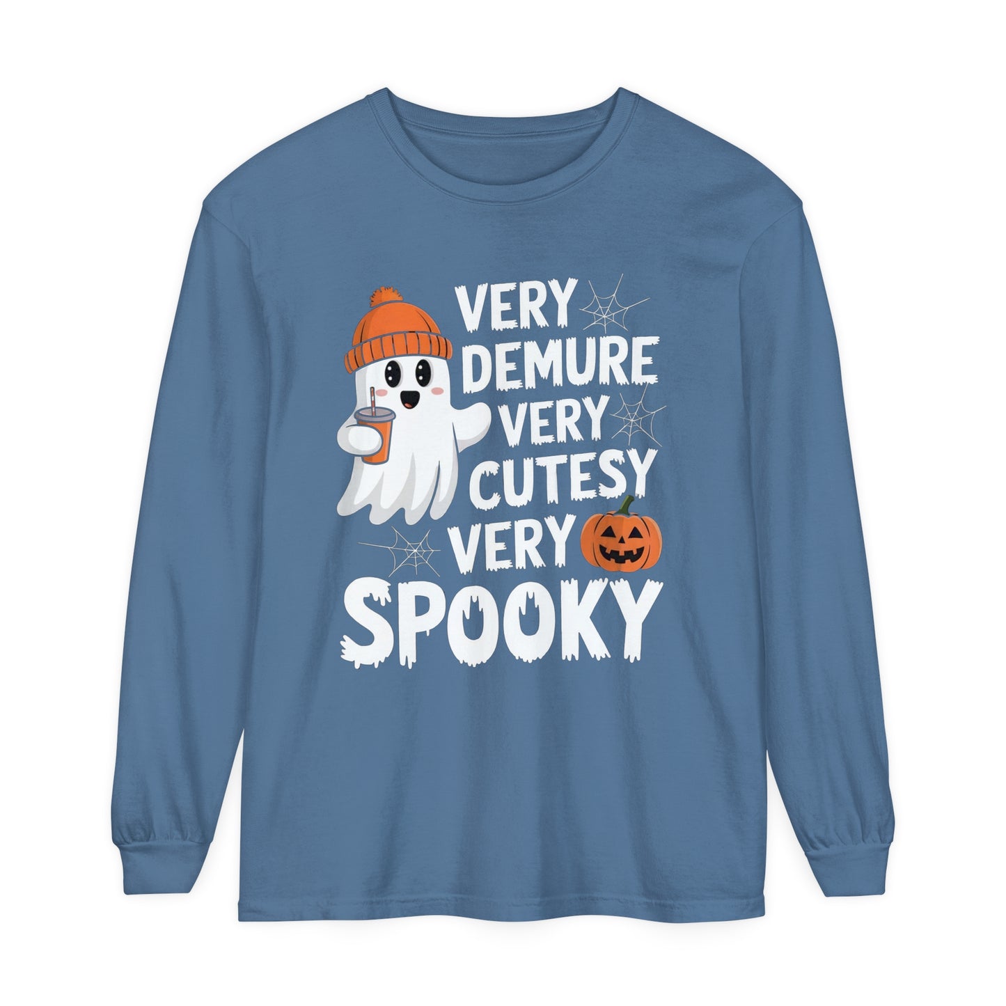 Very Demure Very Cutesy Very Spooky Unisex Garment-dyed Long Sleeve T-Shirt