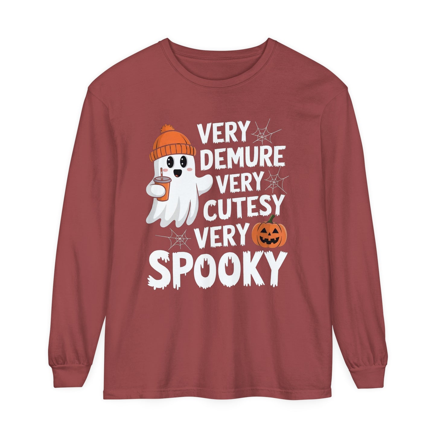 Very Demure Very Cutesy Very Spooky Unisex Garment-dyed Long Sleeve T-Shirt