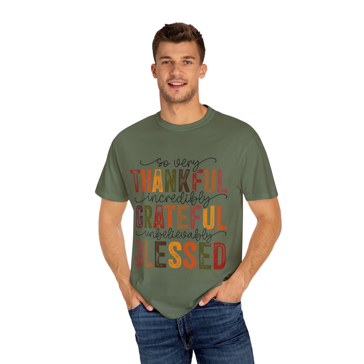 Grateful Blessed Thankful Unisex Garment-Dyed T-shirt