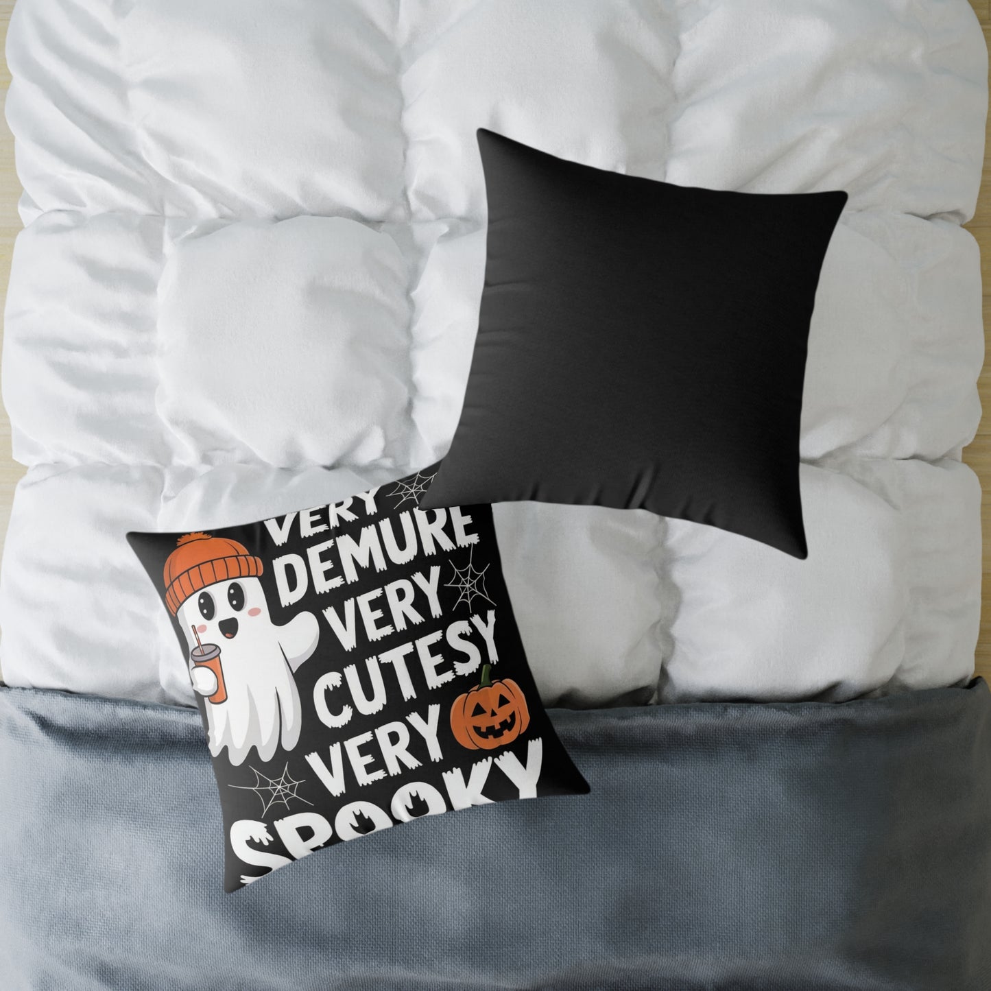 Very Demure Very Cutesy Very Spooky Square Poly Canvas Pillow