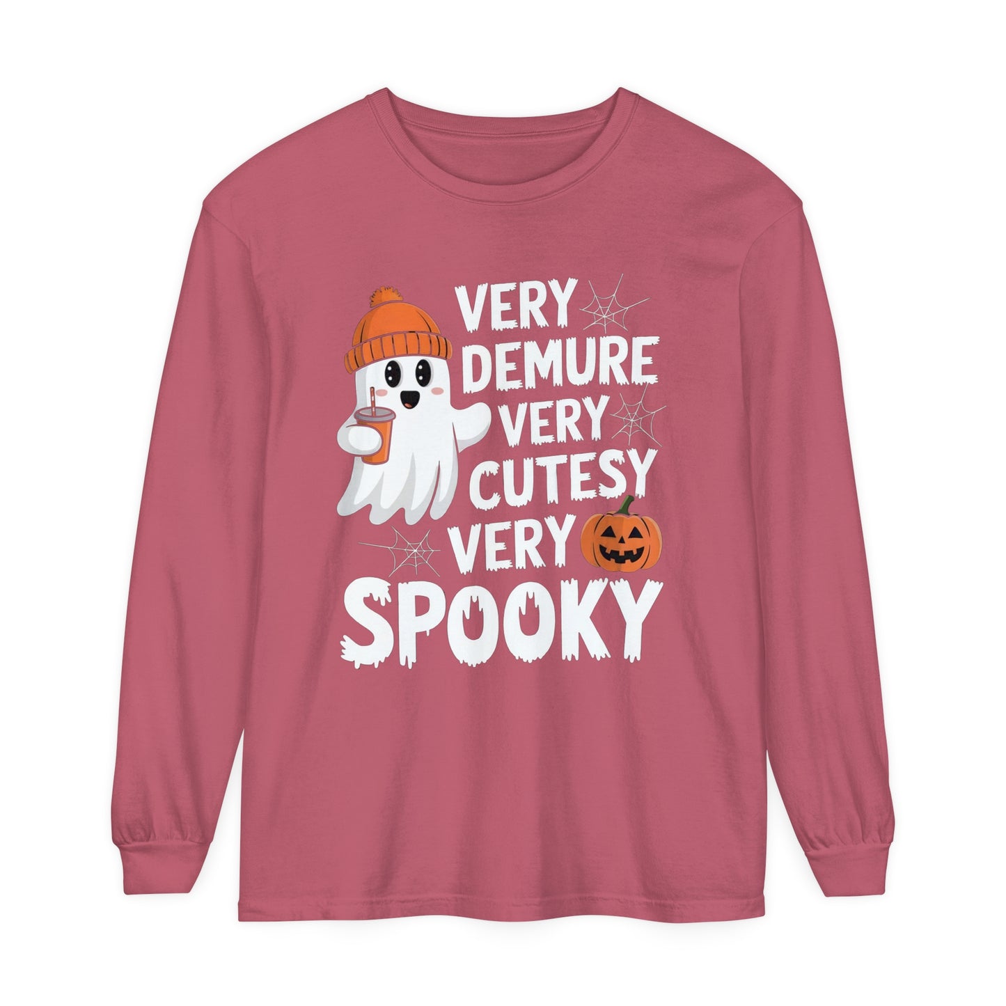 Very Demure Very Cutesy Very Spooky Unisex Garment-dyed Long Sleeve T-Shirt