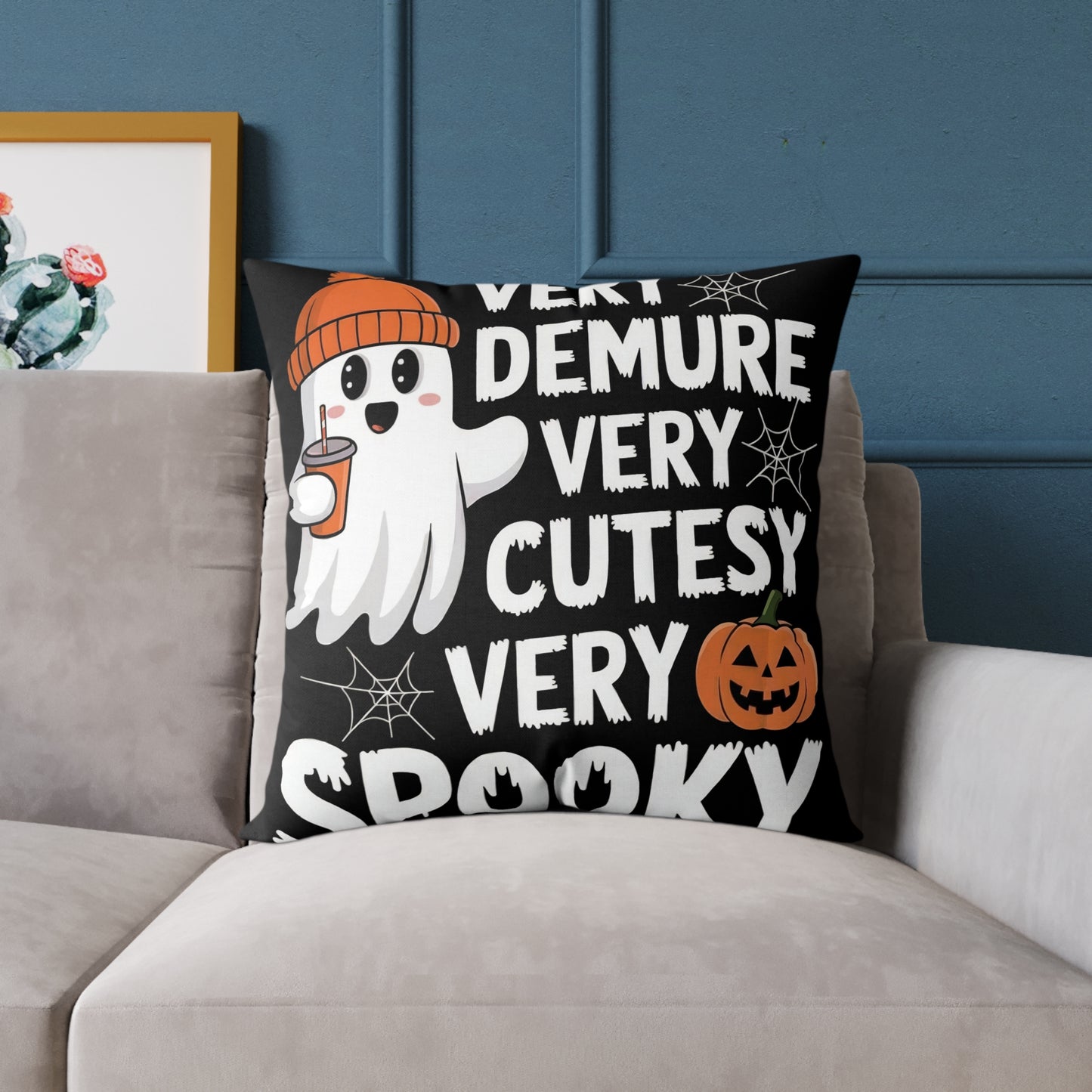 Very Demure Very Cutesy Very Spooky Square Poly Canvas Pillow