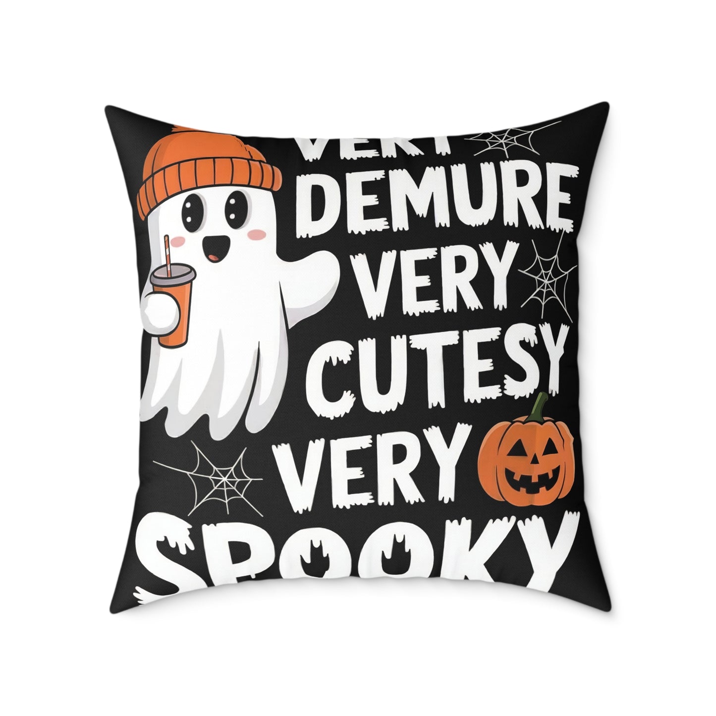 Very Demure Very Cutesy Very Spooky Square Poly Canvas Pillow