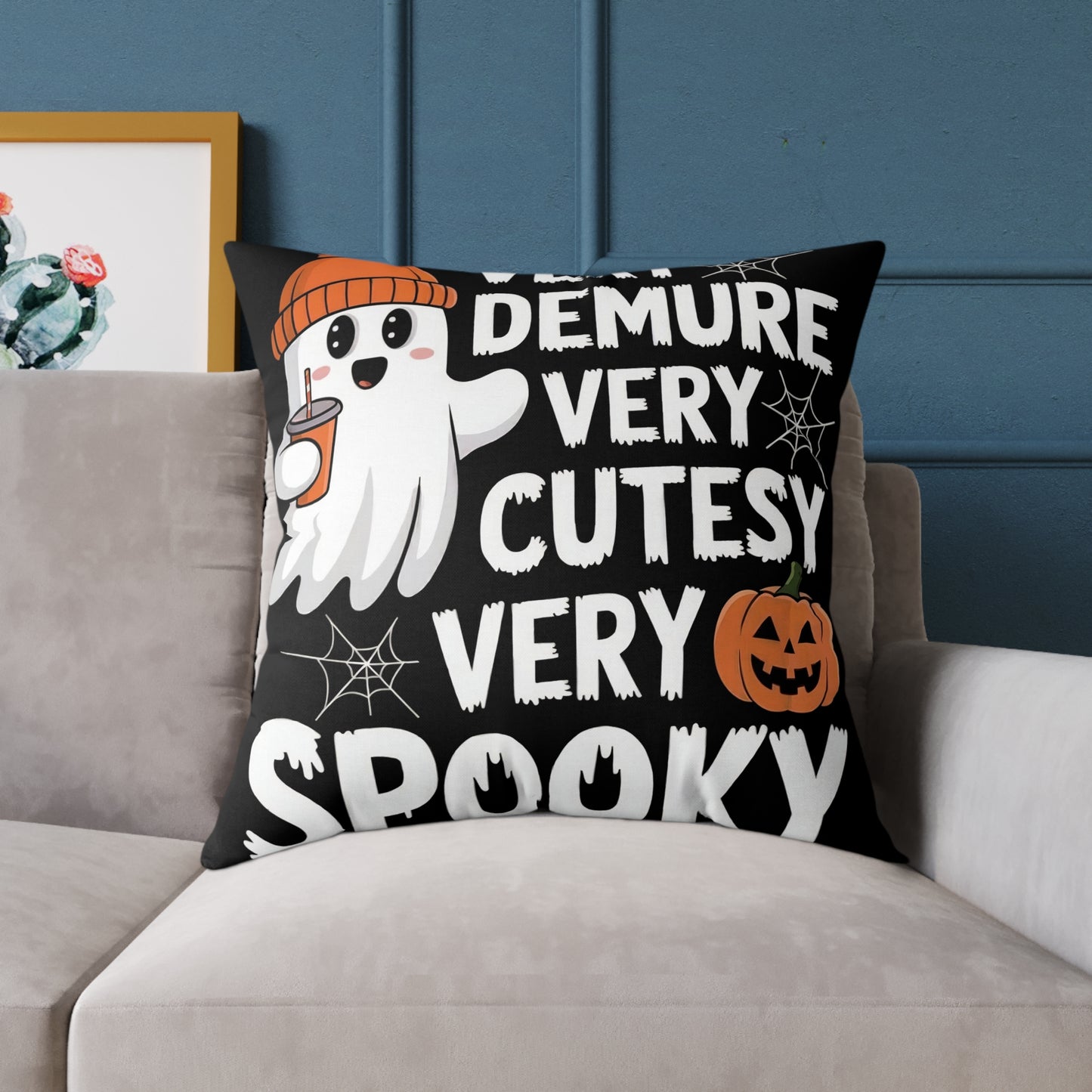 Very Demure Very Cutesy Very Spooky Square Poly Canvas Pillow