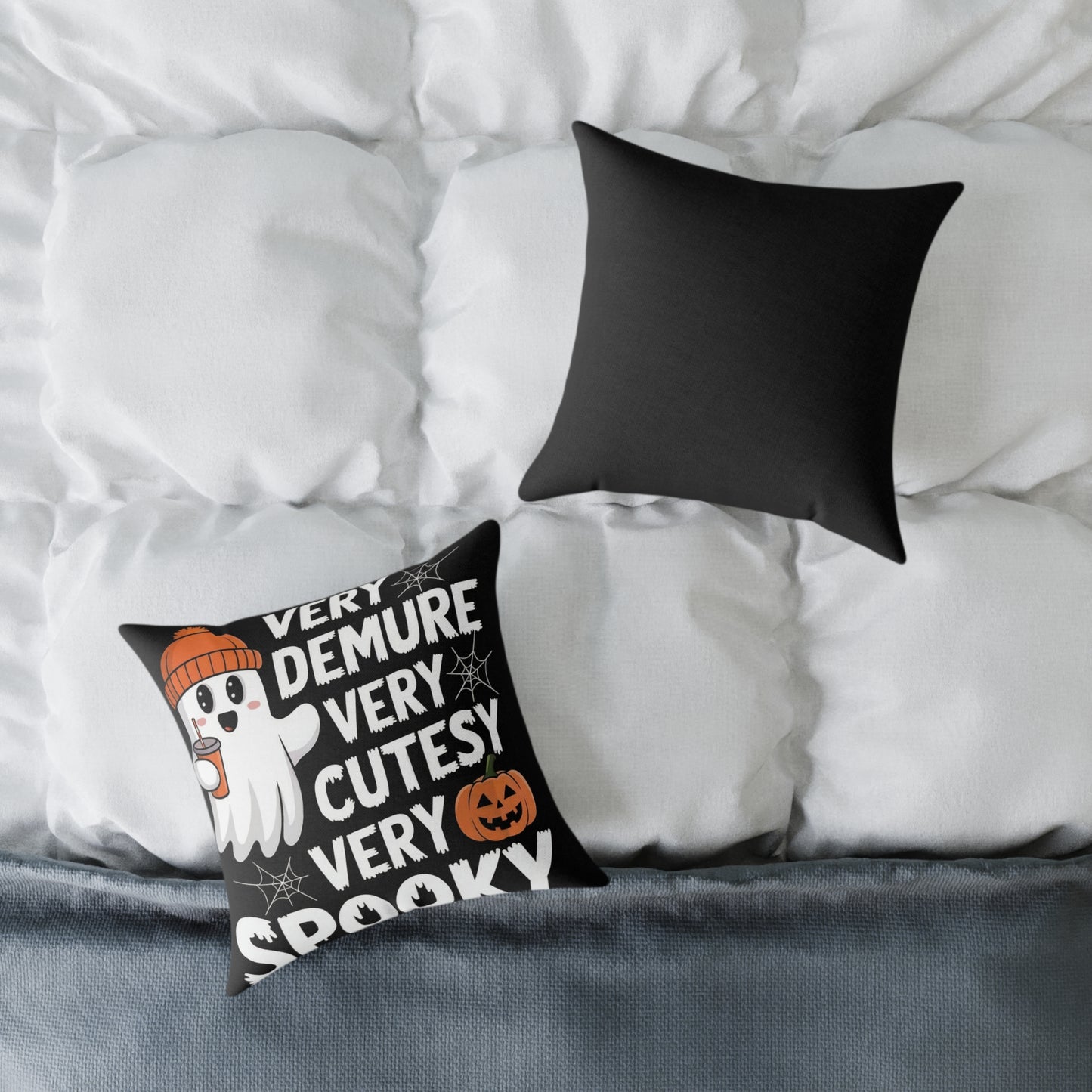 Very Demure Very Cutesy Very Spooky Square Poly Canvas Pillow