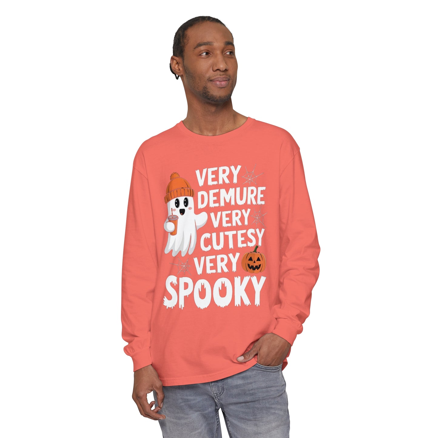 Very Demure Very Cutesy Very Spooky Unisex Garment-dyed Long Sleeve T-Shirt