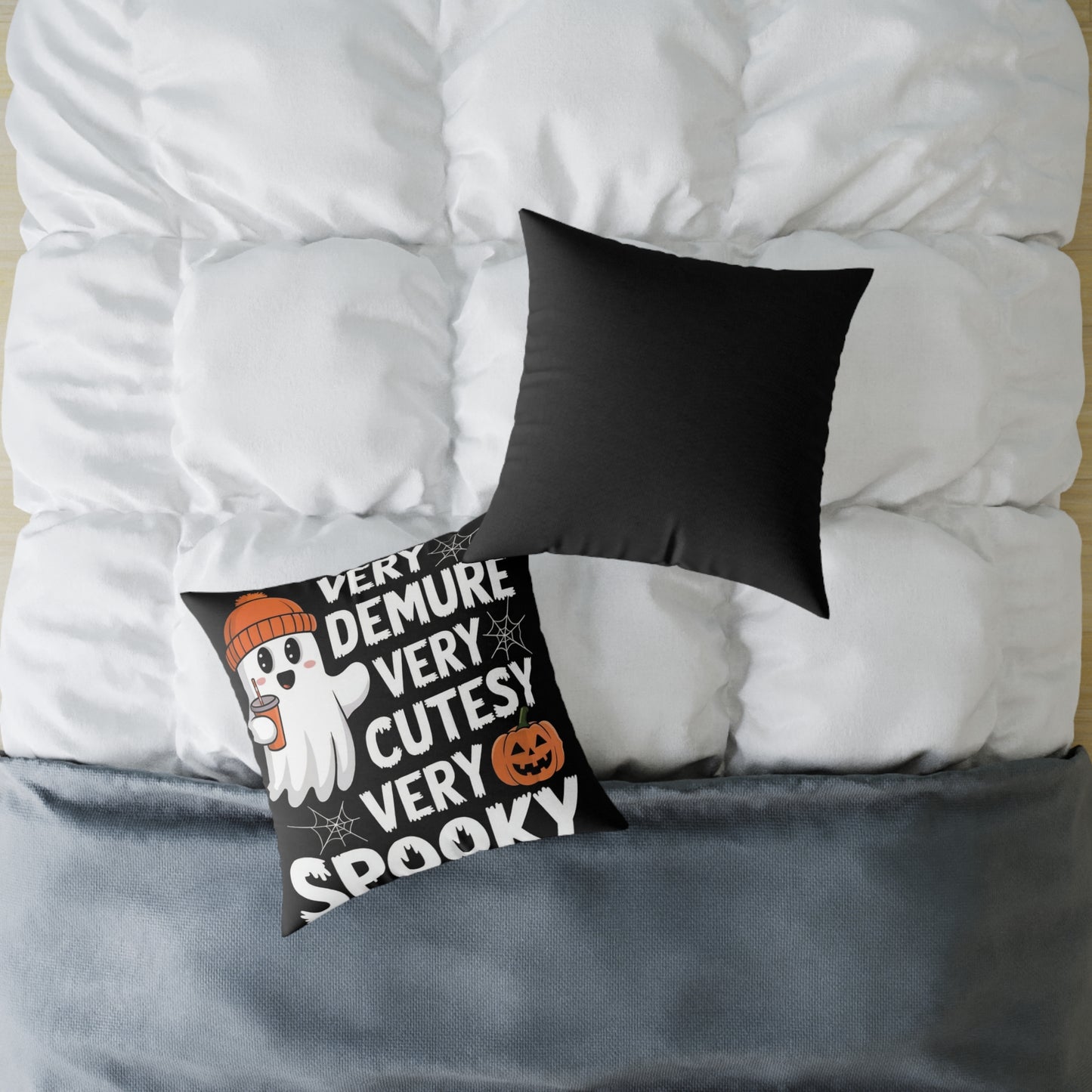 Very Demure Very Cutesy Very Spooky Square Poly Canvas Pillow