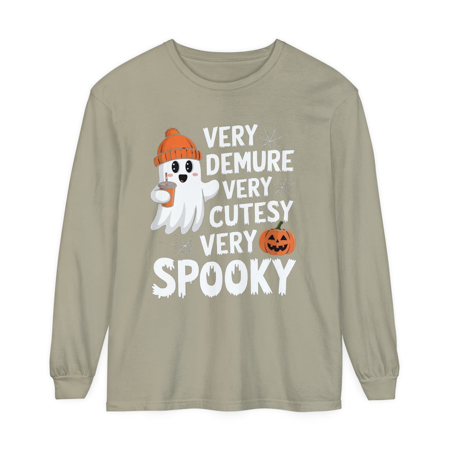 Very Demure Very Cutesy Very Spooky Unisex Garment-dyed Long Sleeve T-Shirt