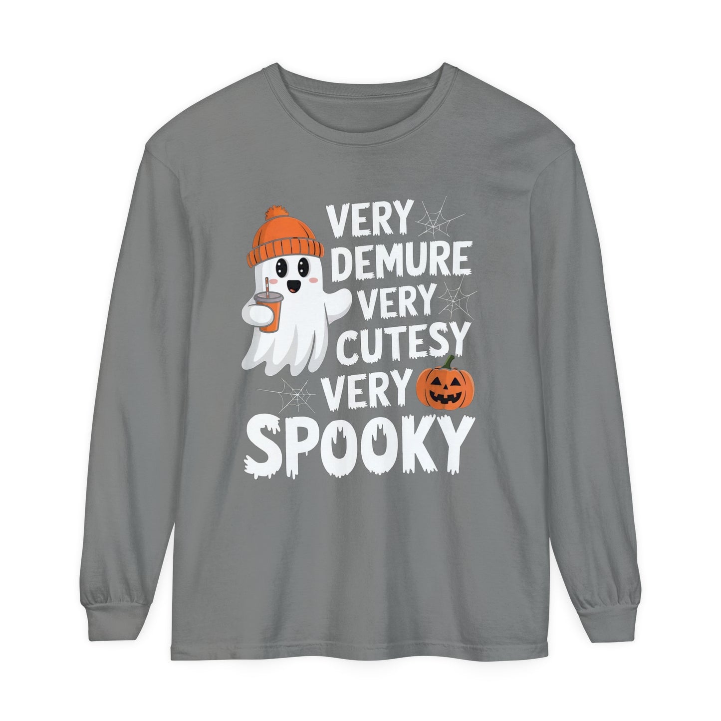 Very Demure Very Cutesy Very Spooky Unisex Garment-dyed Long Sleeve T-Shirt