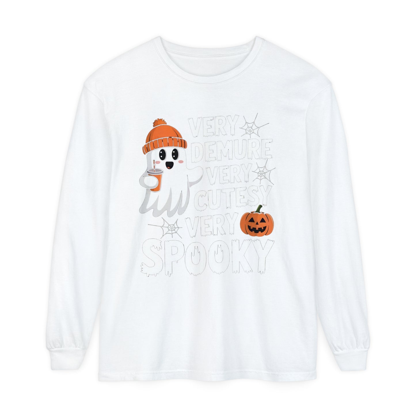 Very Demure Very Cutesy Very Spooky Unisex Garment-dyed Long Sleeve T-Shirt