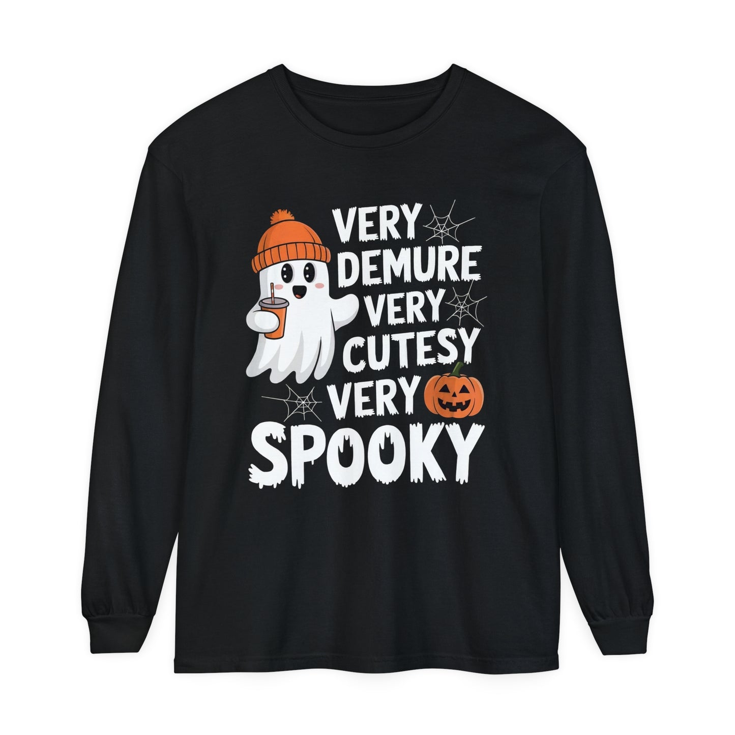 Very Demure Very Cutesy Very Spooky Unisex Garment-dyed Long Sleeve T-Shirt